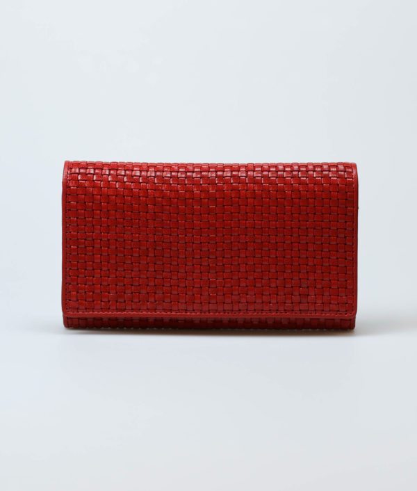 red-women-classic-weave-long-trifold-wallet-orimono-tresse-1